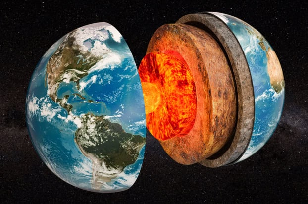 Structure of planet Earth in space, 3D rendering