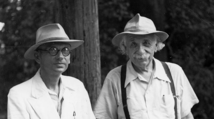 Albert Einstein in 1954 with Kurt Gödel