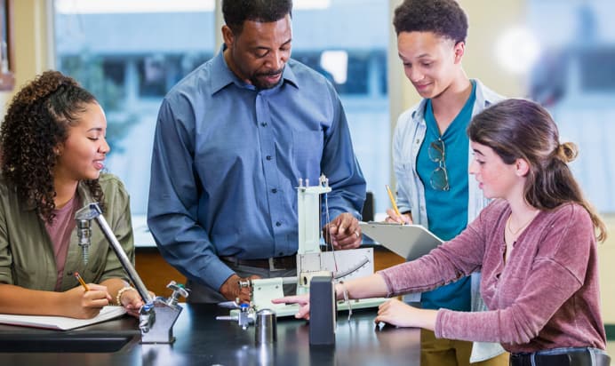 Physics teacher and students