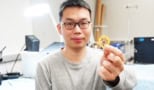 Jiuyun Shi holds a living bioelectronics device