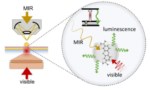 Diagram showing how the researchers can upconvert low-energy MIR light to visible light