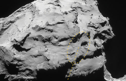 Image showing where Rosetta will crash on comet 67P/Churyumov&ndash;Gerasimenko