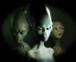 Three big-headed, big-eyed aliens with grey-green skin