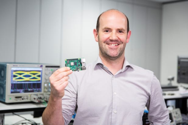 Eben Upton with the Raspberry Pi computer he developed.