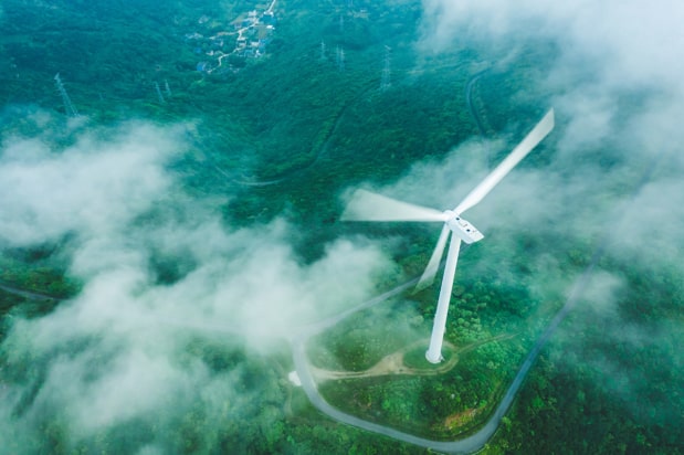 Wind turbine on a mountain